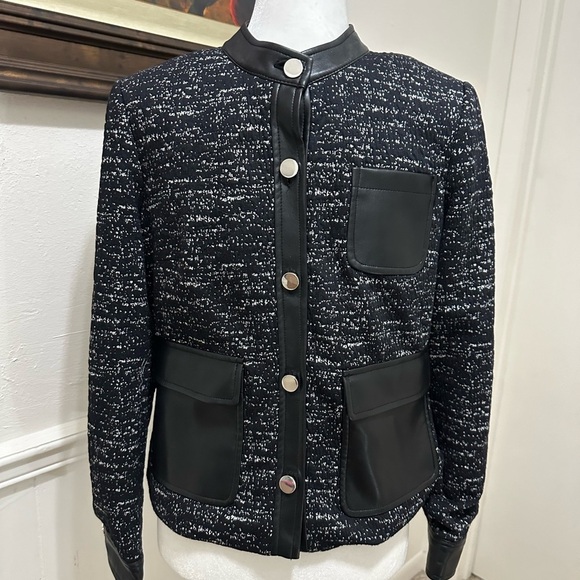 Calvin Klein Black Tweed Snap Button Black Lined Pockets Jacket P5027 - Picture 2 of 6